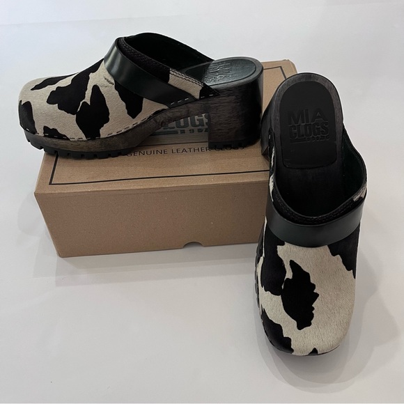 MIA Cow Print Clogs 🐄 Karlie Open Back Leather Women’s NEW IN BOX - Picture 7 of 10